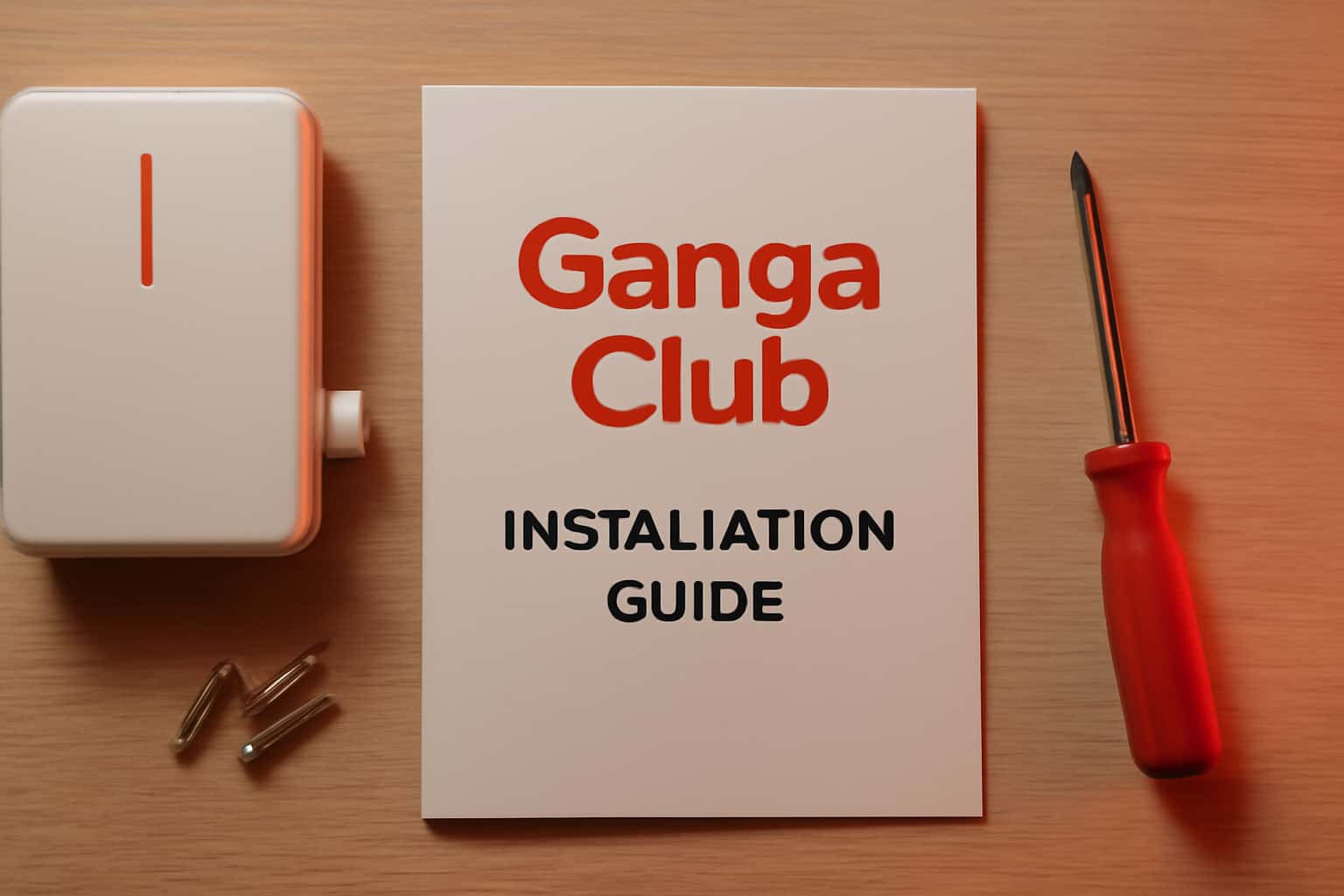 A high-tech scene illustrating the installation process of the Ganga Club app.