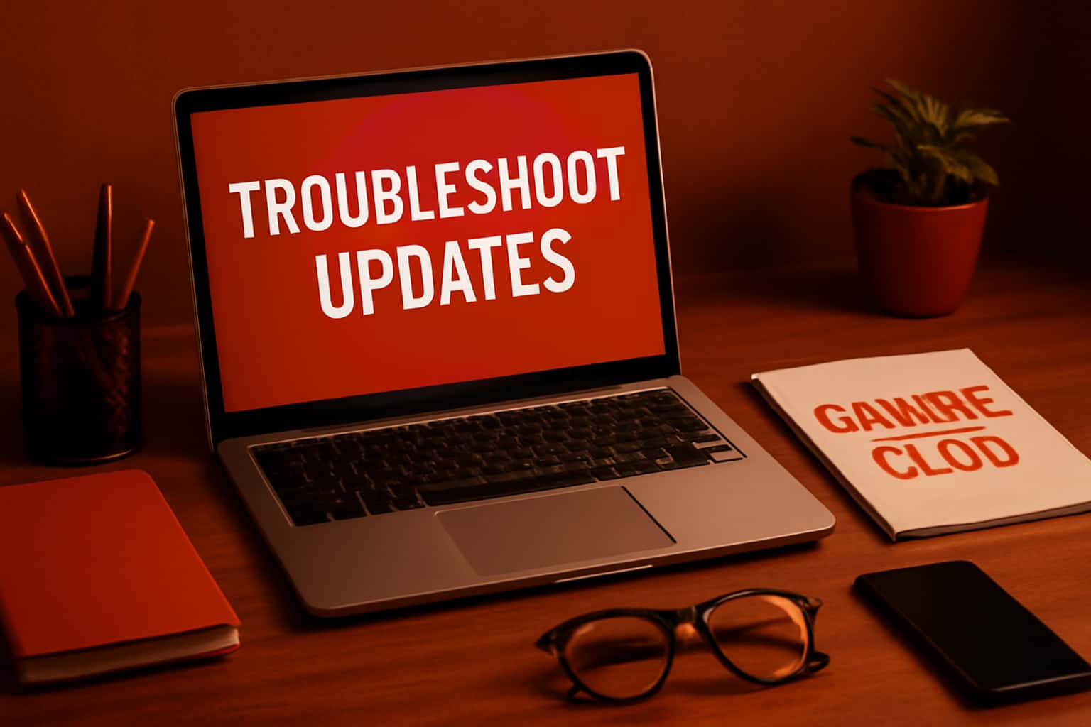 An informative scene showcasing troubleshooting steps for Ganga Club updates, with a focus on clarity.