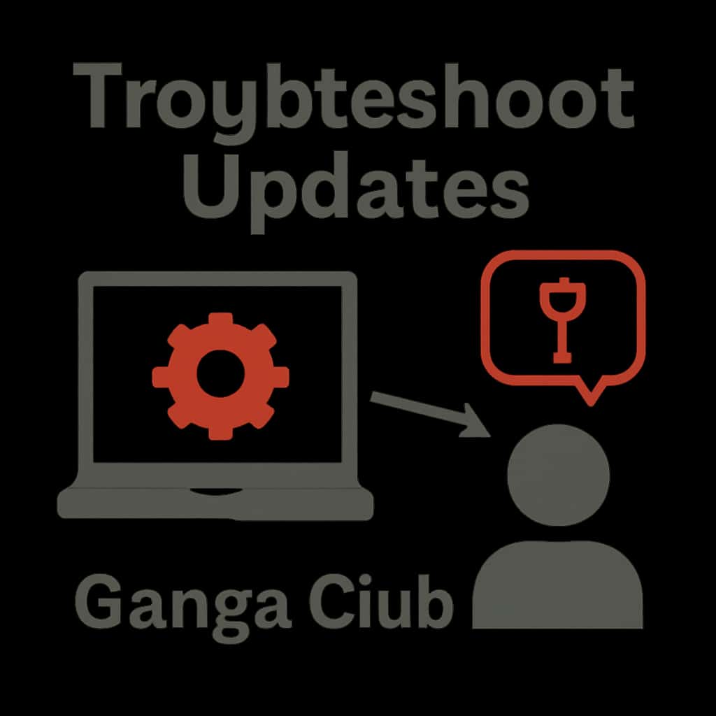 Illustration demonstrating troubleshooting steps for Ganga Club updates.